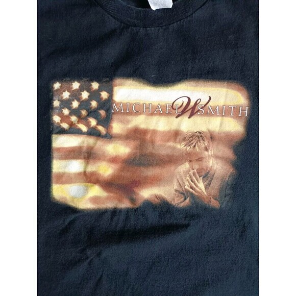 Michael W Smith Tour T-Shirt Men's Large American Flag Graphic Black Vintage - Picture 2 of 8